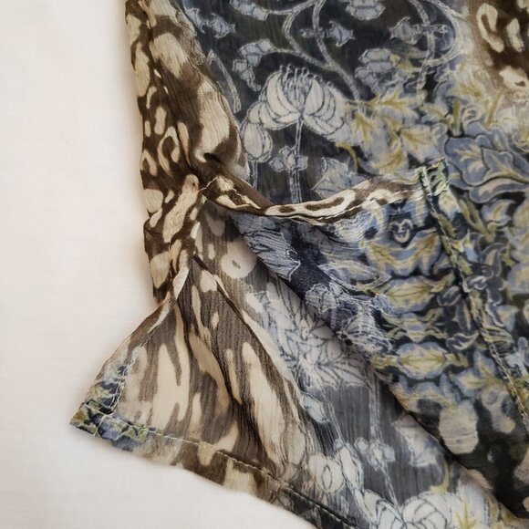 Button Front Floral Leopard Sheer Tiered 3/ 4 Sleeve Tunic Liz Claiborne Size M - Picture 5 of 7